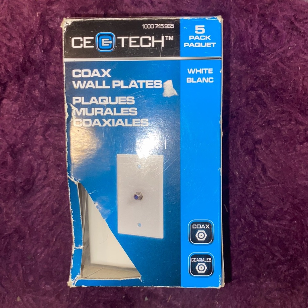 5 pack NEW coax cable barrel connectors with white wall plates